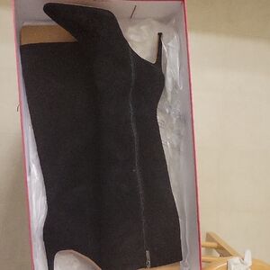 Vince Camuto Black Suede Knee-High Heeled Boots